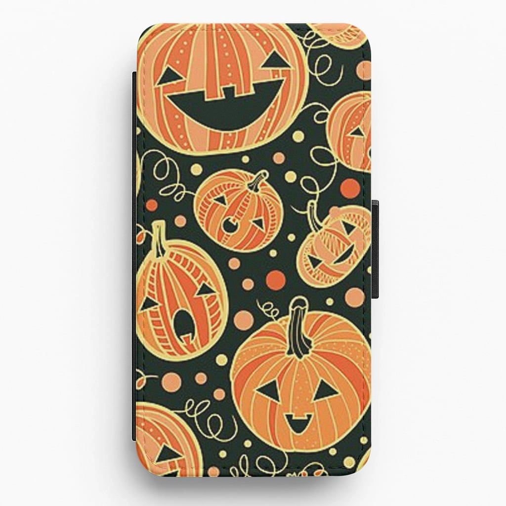 Pumpkin Pattern Flip / Wallet Phone Case Minimal Look Rugged Edge Texture