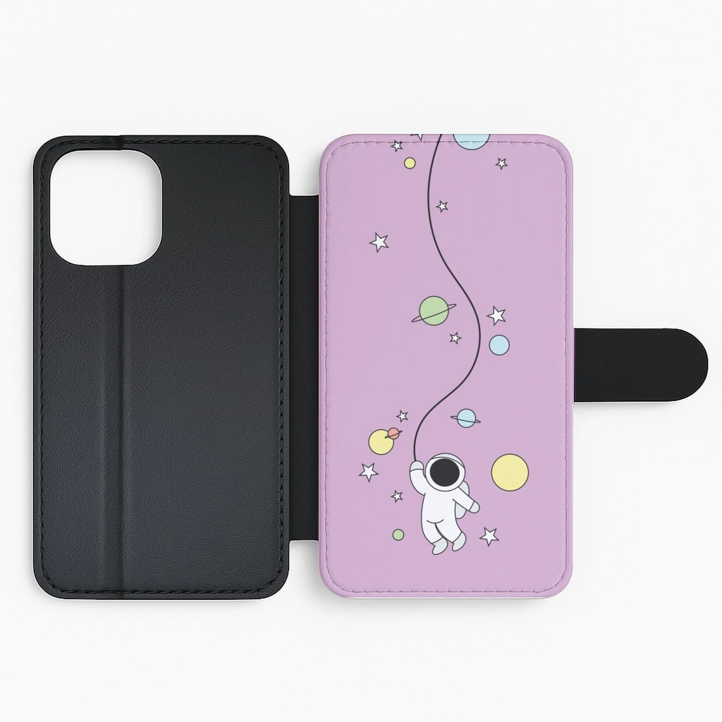 Cute Hanging Astronaut Flip / Wallet Phone Case Compact Grip Youth Style