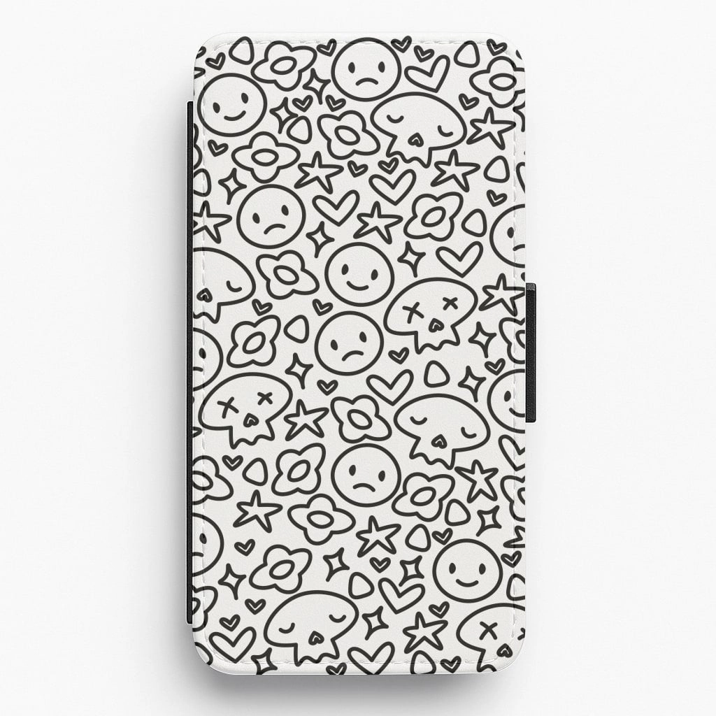 White Skulls - Skate Aesthetic  Flip / Wallet Phone Case Protective Design Elegant Design Layer