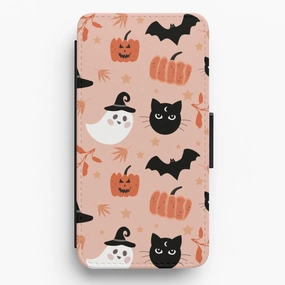 Minimal Shield Texture Premium Pattern Design Pretty Pink Halloween Pattern Flip / Wallet Phone Case