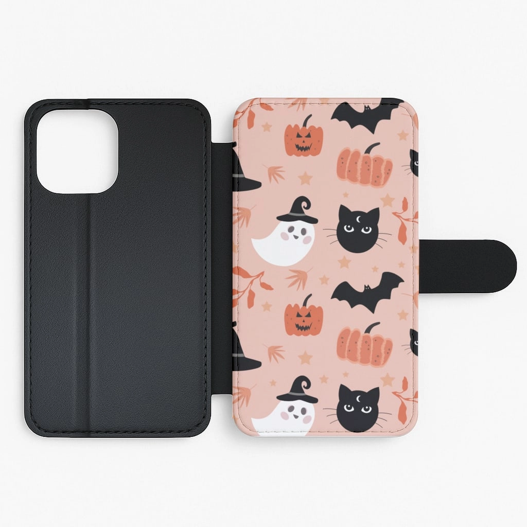 custom design Comfort Use Pretty Pink Halloween Pattern Flip / Wallet Phone Case