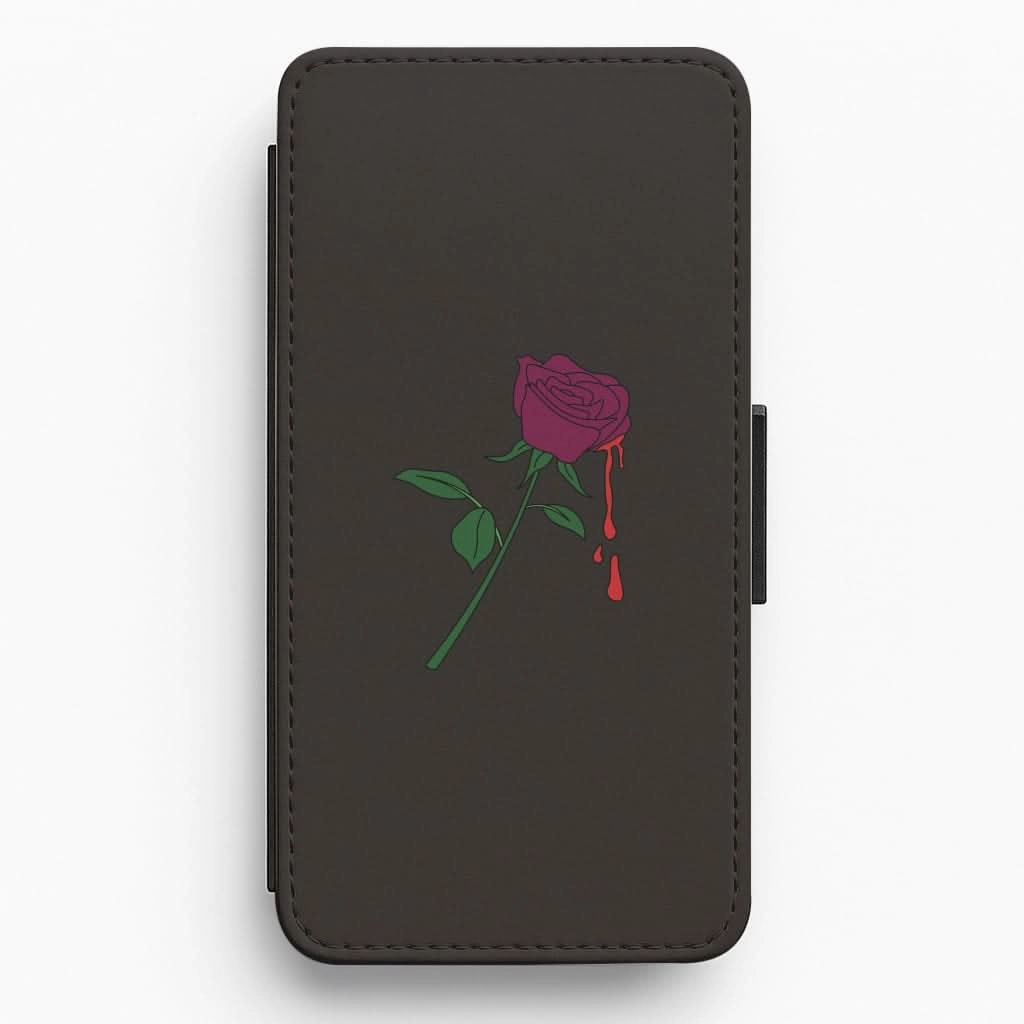 Dark Pink Rose Flip / Wallet Phone Case Raised Bezels Elegant Comfort