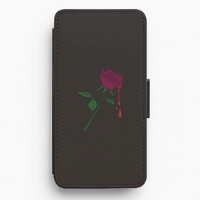 Dark Pink Rose Flip / Wallet Phone Case Raised Bezels Elegant Comfort