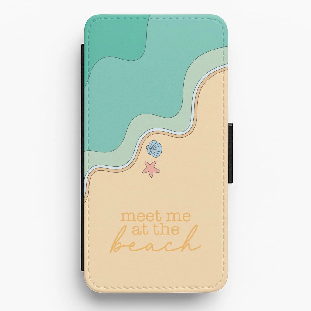 Polished Texture Design Meet Me At The Beach - Summer Flip / Wallet Phone Case