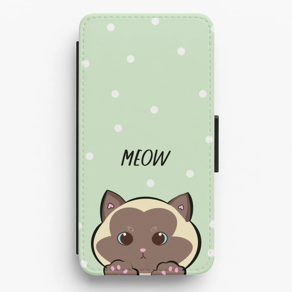 Water Resistant Meow Green - Cats Flip / Wallet Phone Case
