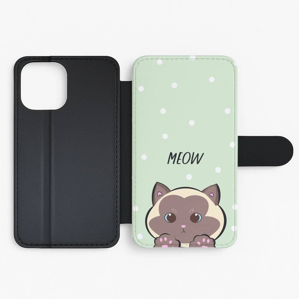 Refined Finish Meow Green - Cats Flip / Wallet Phone Case