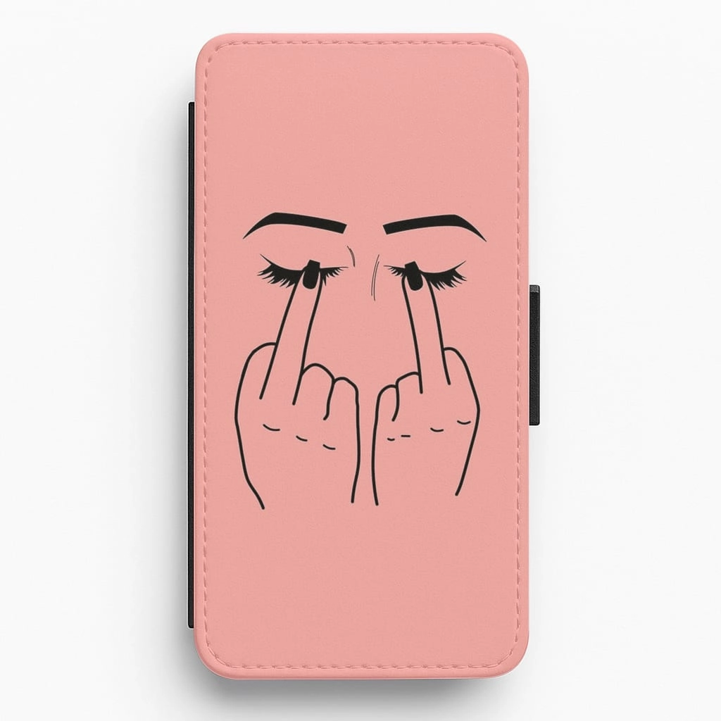 Matte Pattern Layer Middle Finger Eyes Flip / Wallet Phone Case