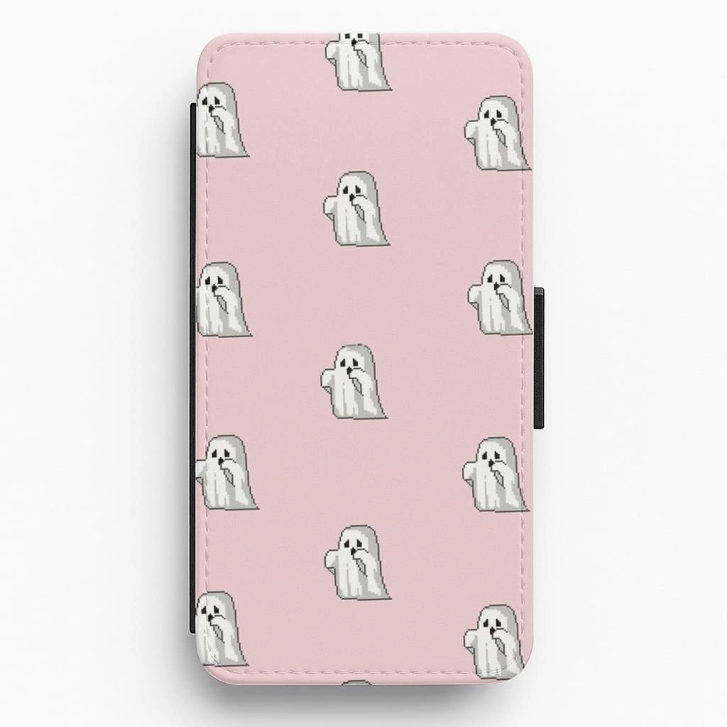Elegant Edge Pastel Pixel Ghost Halloween Flip / Wallet Phone Case