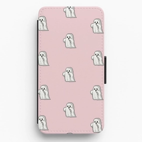 Elegant Edge Pastel Pixel Ghost Halloween Flip / Wallet Phone Case