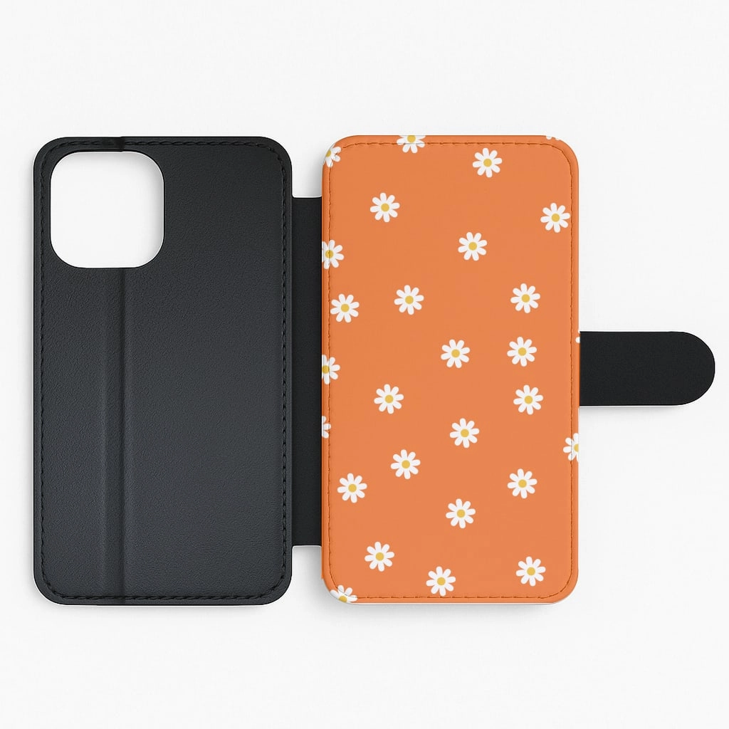Textured Comfort Polished Layer Orange Daisies Flip / Wallet Phone Case