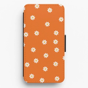 Protective Form Texture Travel Friendly Orange Daisies Flip / Wallet Phone Case