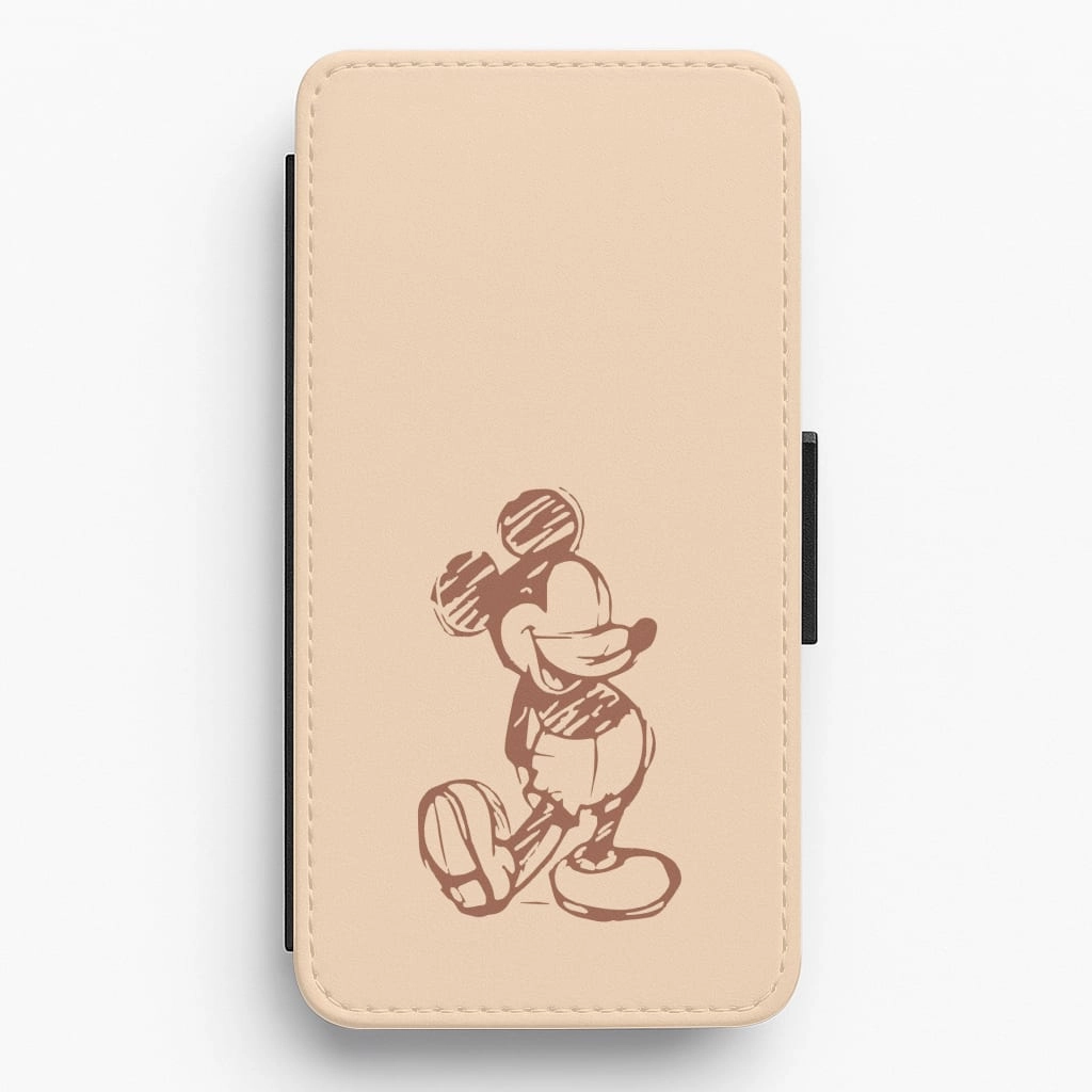 Sketched Mouse Outline Beige  Flip / Wallet Phone Case Protective Lining