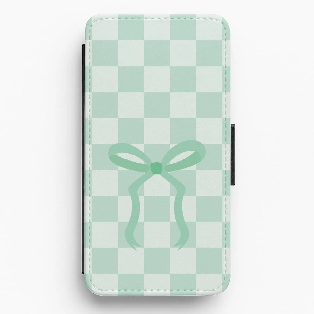 Modern Build Comfort Shape Checkered Coquette Bow Cyan Flip / Wallet Phone Case
