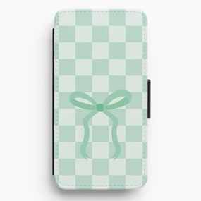 Modern Build Comfort Shape Checkered Coquette Bow Cyan Flip / Wallet Phone Case