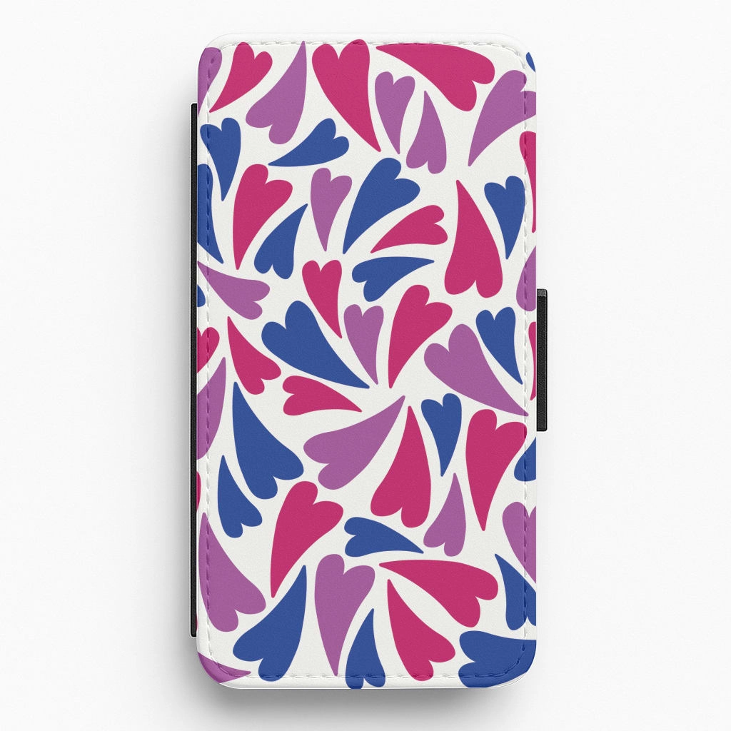 Classic Look Matte Shield Layer Bisexual Hearts - Pride Flip / Wallet Phone Case