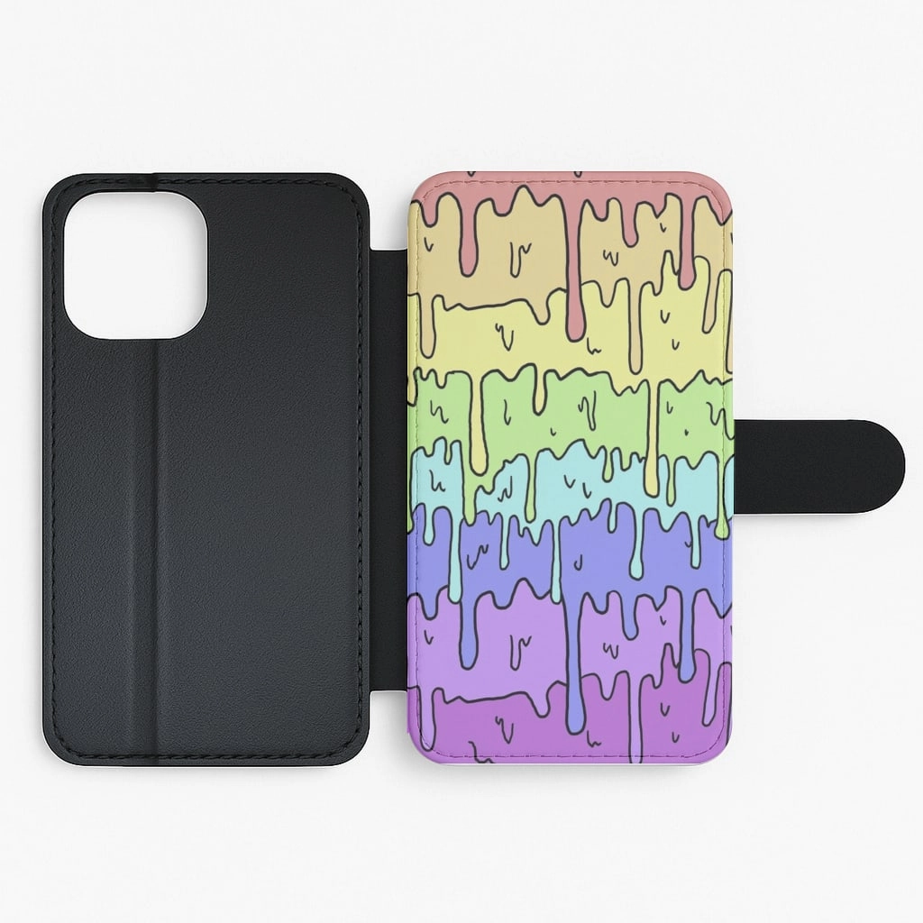 Modern Edge Everyday Use Dripping Rainbow Flip / Wallet Phone Case