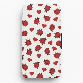 Ladybugs And Hearts Pattern Flip / Wallet Phone Case Unique Texture