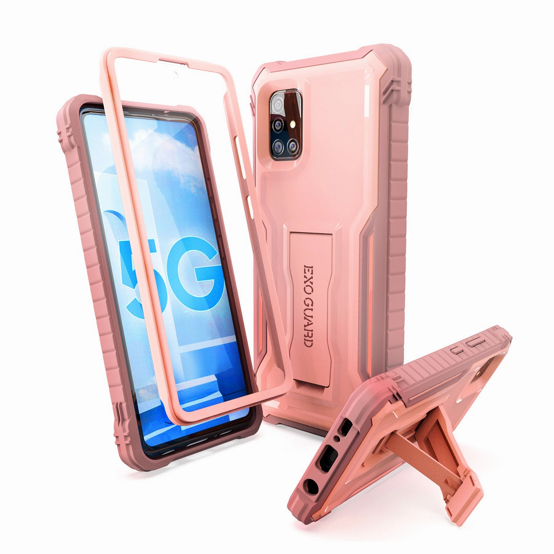 ExoGuard Samsung Galaxy A51 5G Case, Rubber Shockproof Full-Body Cover Case Built-in Screen Protector with Kickstand for Samsung A51 5G Phone 2020, NOT Fit A51 2019 or A51 5G UW Comfort Shape