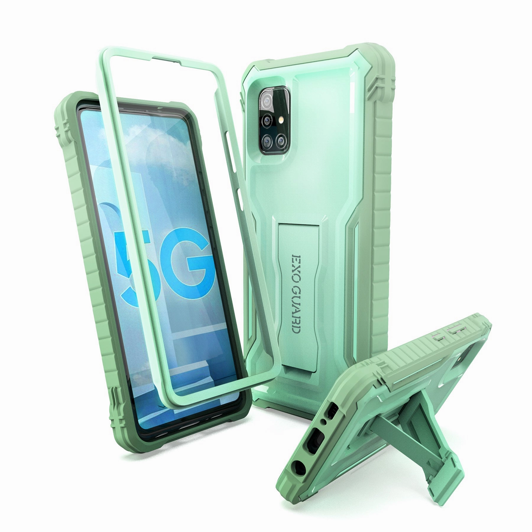 ExoGuard Samsung Galaxy A51 5G Case, Rubber Shockproof Full-Body Cover Case Built-in Screen Protector with Kickstand for Samsung A51 5G Phone 2020, NOT Fit A51 2019 or A51 5G UW Hybrid Look Screen Bumper