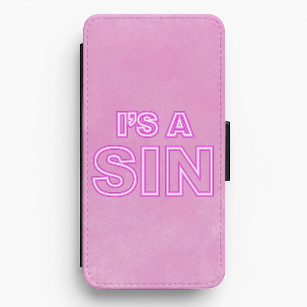 It's A Sin Neon Flip / Wallet Phone Case Trendy Texture