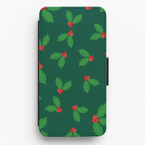 Rugged Look Holly - Christmas Patterns Flip / Wallet Phone Case