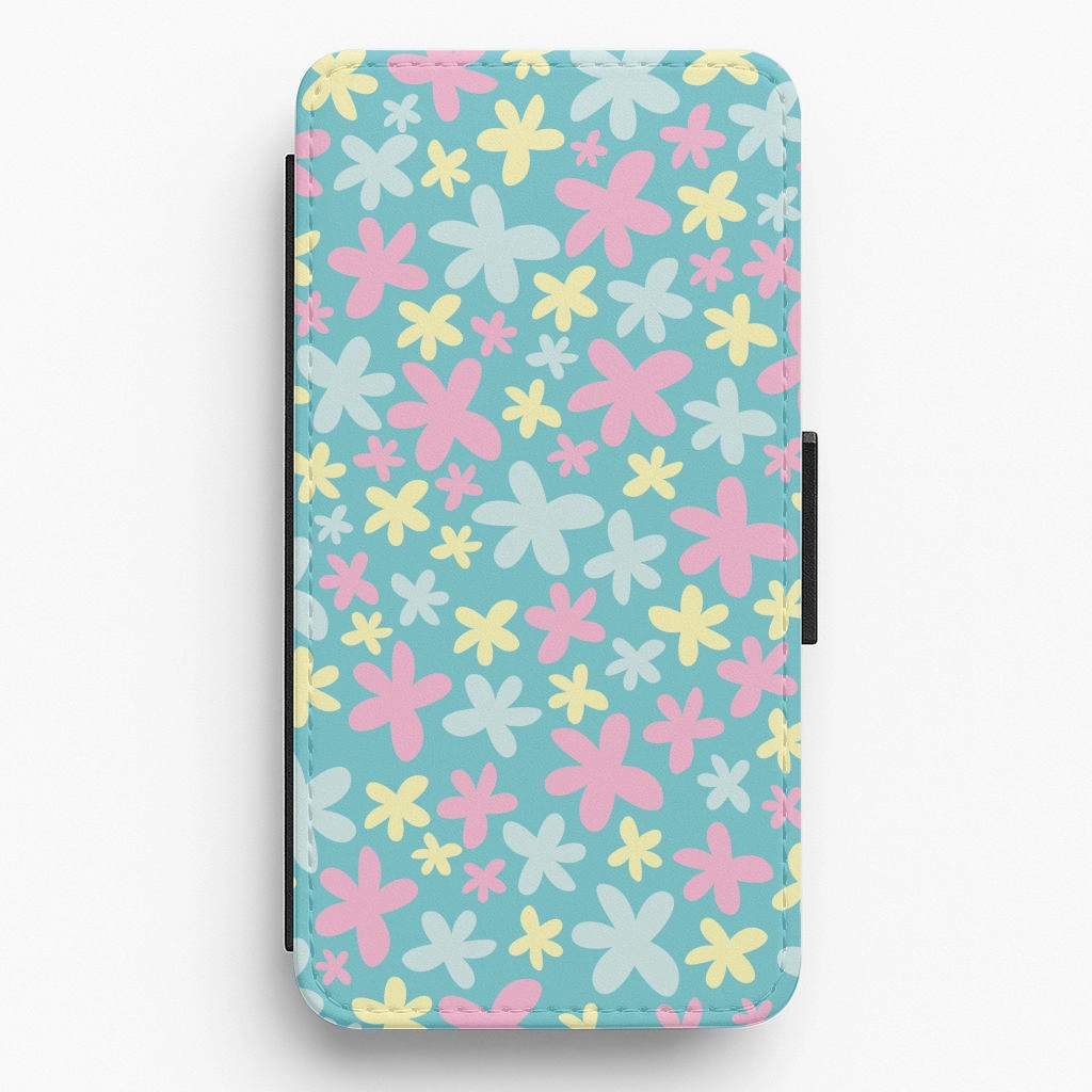 Blue, Pink And Yellow Flowers - Spring Patterns Flip / Wallet Phone Case Soft Edge Texture Elegant Appearance