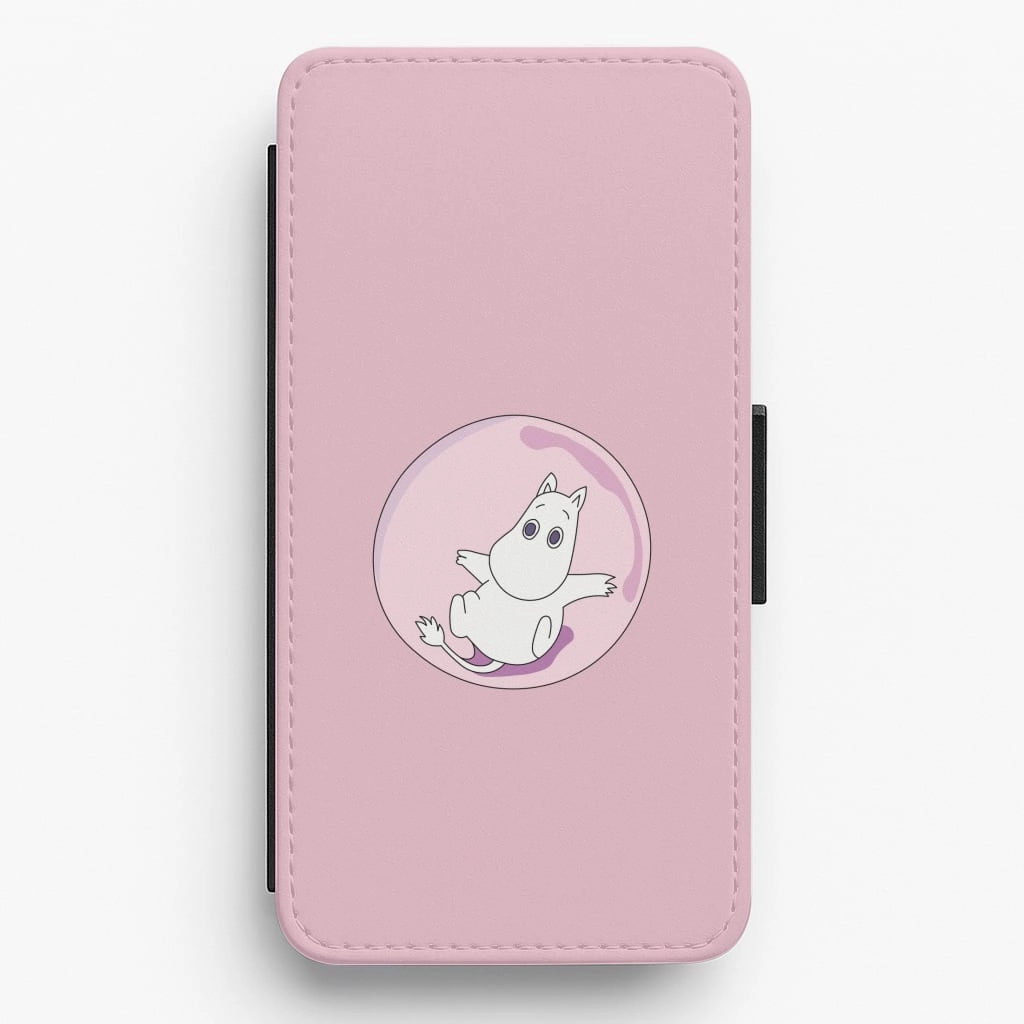 Raised Bezels Moomin In A Pink Bubble  Flip / Wallet Phone Case