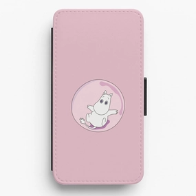 Raised Bezels Moomin In A Pink Bubble  Flip / Wallet Phone Case