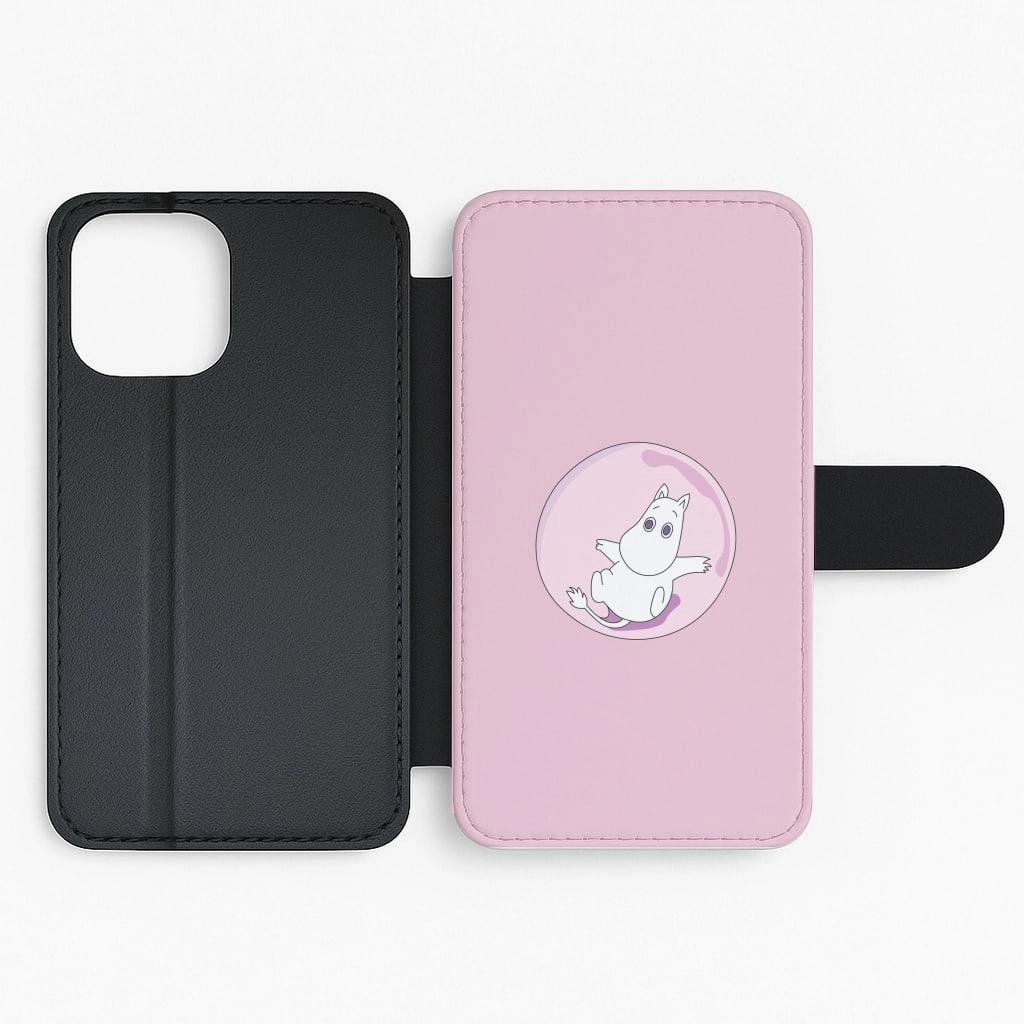 Protective Pattern Modern Aesthetic Moomin In A Pink Bubble  Flip / Wallet Phone Case