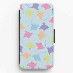 Soft Edge Detail Premium Detail Multi Coloured Sting Ray Pattern - Sealife Flip / Wallet Phone Case