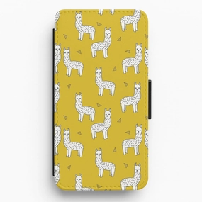 Protective Shell Mustard Alpaca Pattern Flip Wallet Phone Case