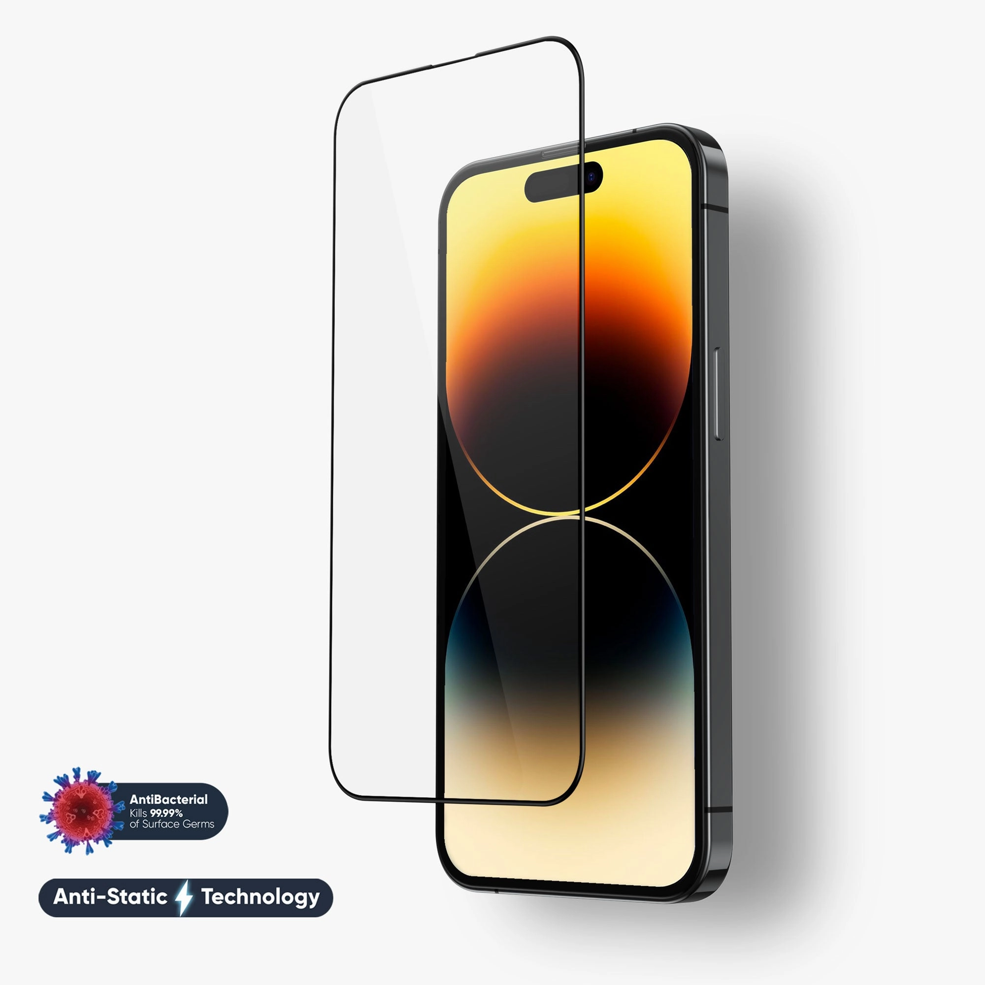 protective front cover NanoArmour for iPhone 14 Pro Screen Protector Antimicrobial Anti-Dust Edge-to-Edge Blue Light Blocker