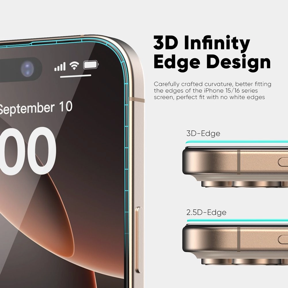 NanoArmour ONETIME PRO Privacy Anti Reflective PolarSpectra 3D Infinity Edge  iPhone 16 / 15 Series Screen Armor Elite Ultra Max