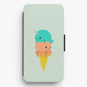 Narwhal Octopus Ice Cream Flip / Wallet Phone Case High End Look Matte Coating Finish