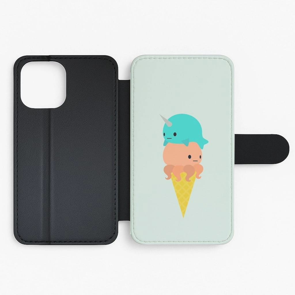 Narwhal Octopus Ice Cream Flip / Wallet Phone Case Classic Style Rugged Pattern Texture
