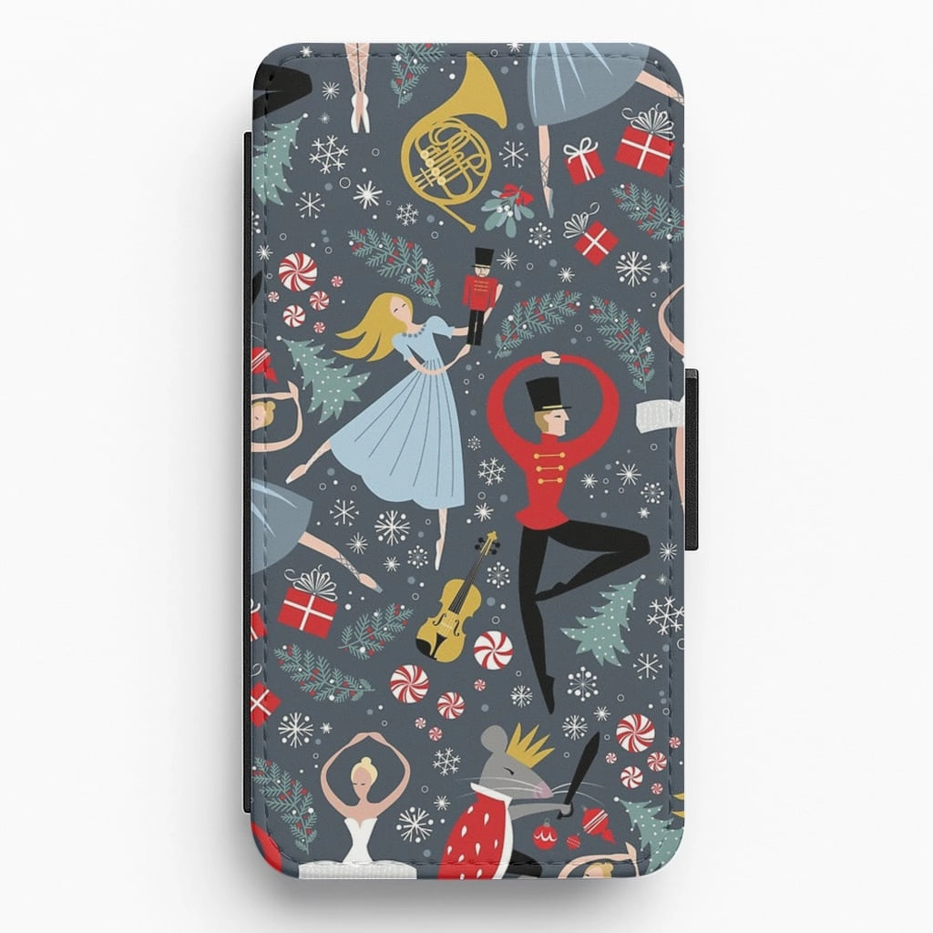 Nutcracker Ballet Pattern - Christmas Flip Wallet Phone Case Luxury Accent Smooth Pattern Finish