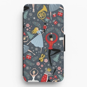 Nutcracker Ballet Pattern - Christmas Flip Wallet Phone Case Luxury Accent Smooth Pattern Finish