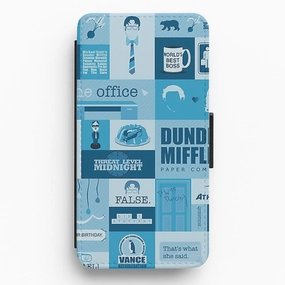 Office Blue Patchwork Flip / Wallet Phone Case Hybrid Texture