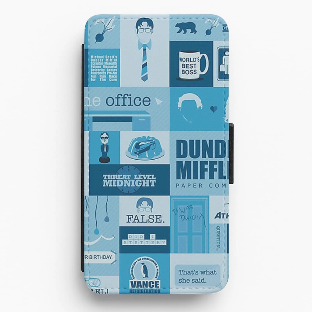 Office Blue Patchwork Flip / Wallet Phone Case Hybrid Texture