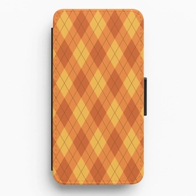 Durable Finish Layer Orange Argyle Pattern Flip / Wallet Phone Case