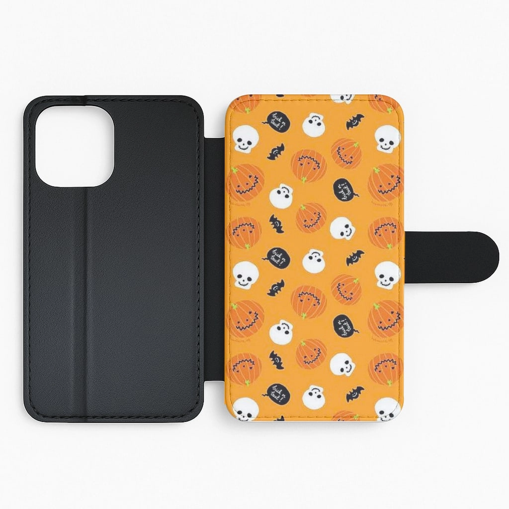 Orange Halloween Pattern Flip Wallet Phone Case Custom Fit Ergonomic grip