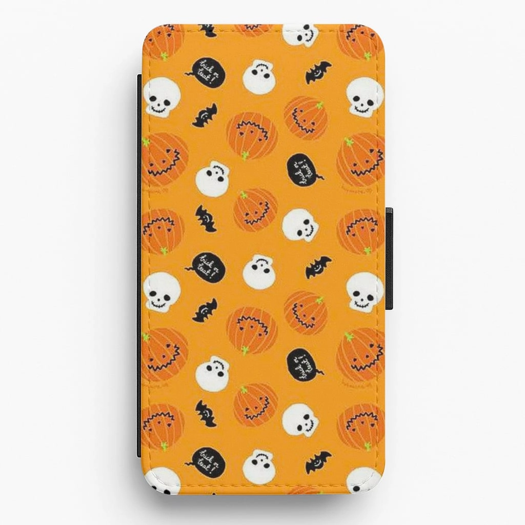 Orange Halloween Pattern Flip Wallet Phone Case Crystal Finish Refined Texture