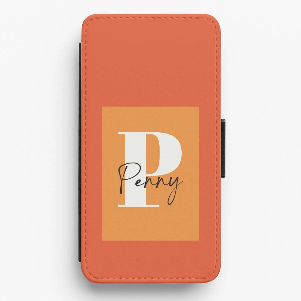 Orange Personalised Name Flip / Wallet Phone Case Strong Frame