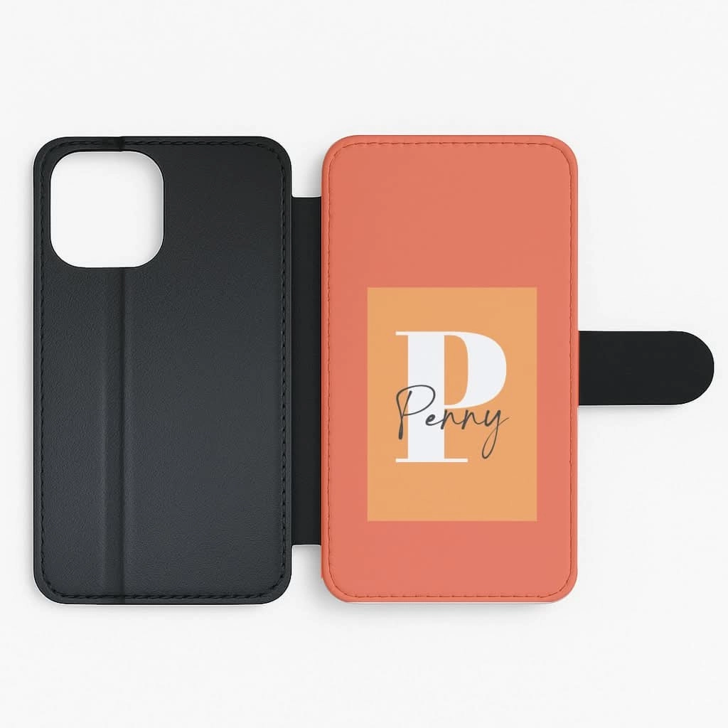 Simple Finish Soft Pattern Layer Orange Personalised Name Flip / Wallet Phone Case