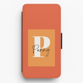 Orange Personalised Name Flip / Wallet Phone Case Strong Frame