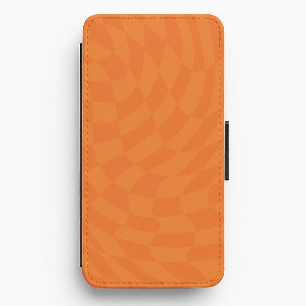 Smooth Grip Orange Trippy Checkerboard Pattern Flip / Wallet Phone Case