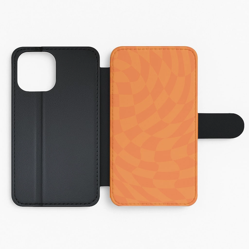 Orange Trippy Checkerboard Pattern Flip / Wallet Phone Case Anti glare