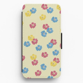 Trendy Pattern Flexible Design Pastel Pressed Flowers Pattern Flip / Wallet Phone Case