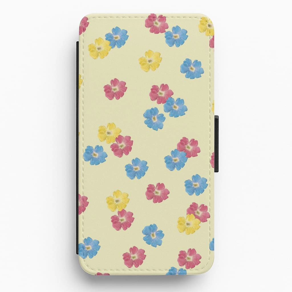Trendy Pattern Flexible Design Pastel Pressed Flowers Pattern Flip / Wallet Phone Case