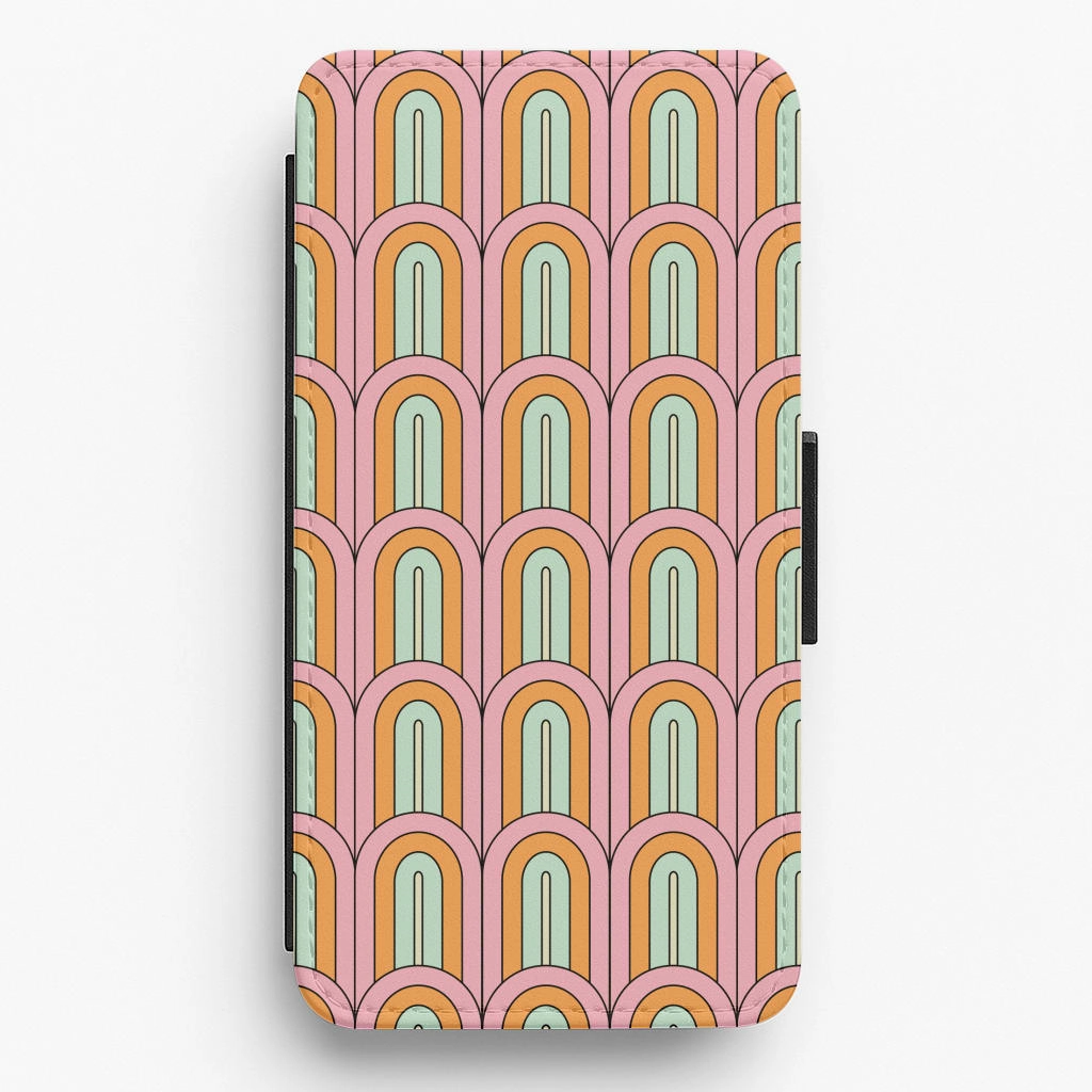 Durable Texture Layer Pastel Retro Arches Pattern Flip / Wallet Phone Case